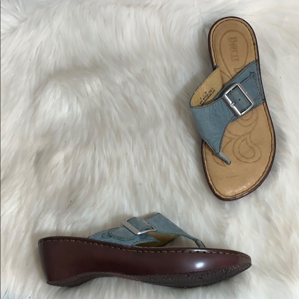 Born Leather Thong Wedge Sandals Sz‎ 8